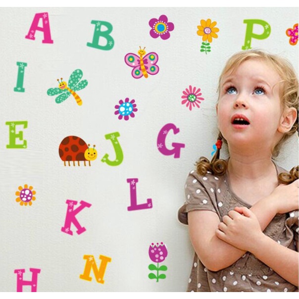 Decal trang trí tường - Bảng chữ cái và những bạn côn trùng