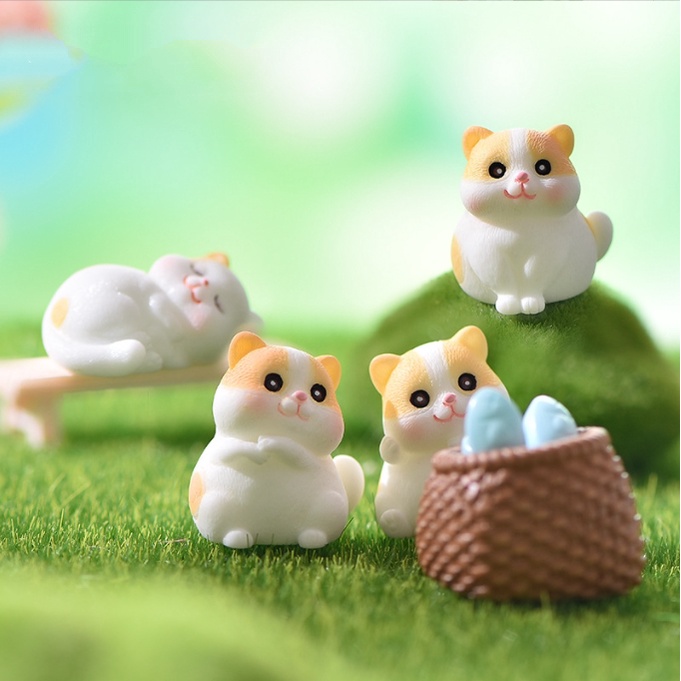 Mô hình bầy mèo nhỏ màu cam dễ thương cho các bạn trang trí tiểu cảnh, terrarium, DIY