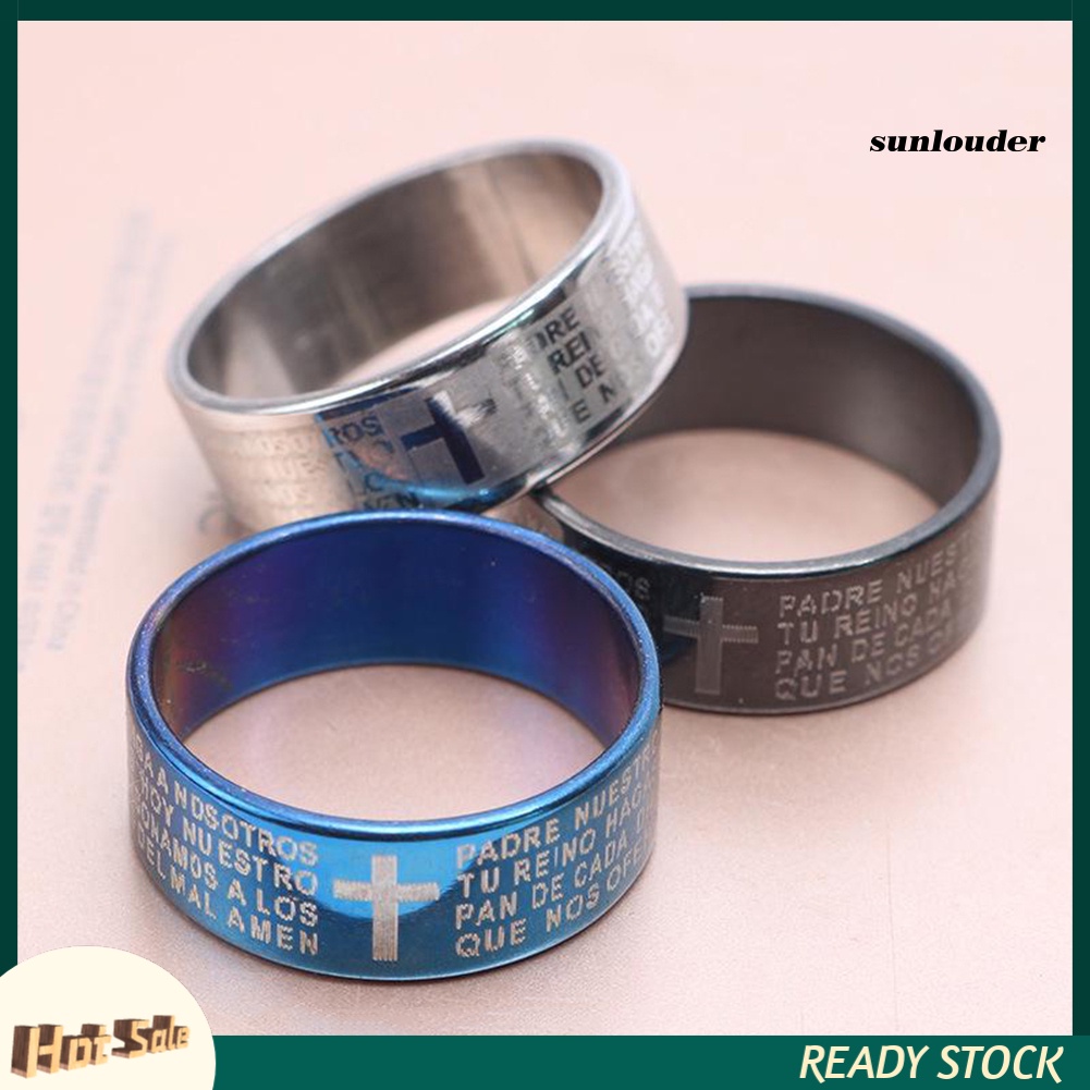 Nhẫn thép titan khắc thánh giá kinh thánh cho cặp đôi