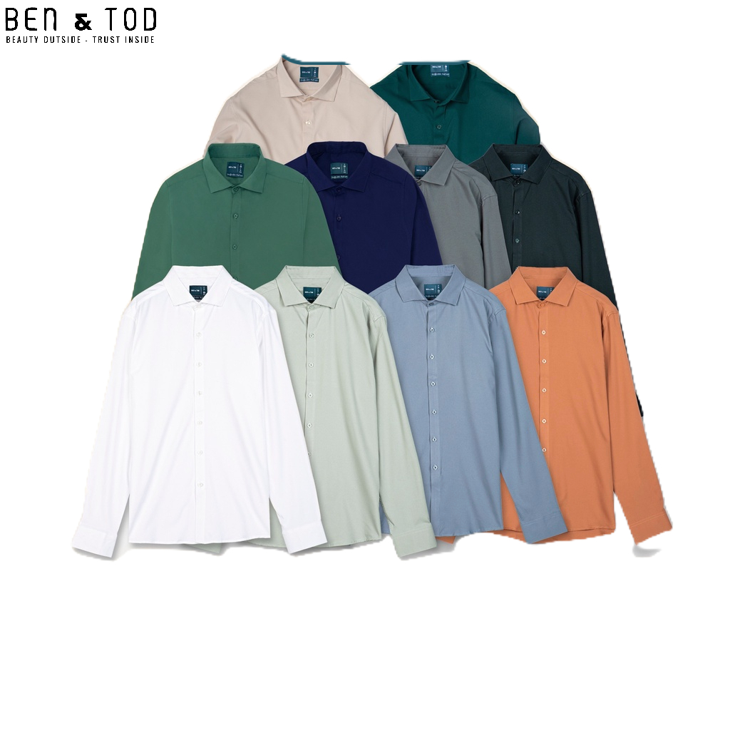 Áo sơ mi nam BEN & TOD 20022 tay dài công sở tôn dáng, vải cotton lụa không nhăn, thấm hút mồ hôi