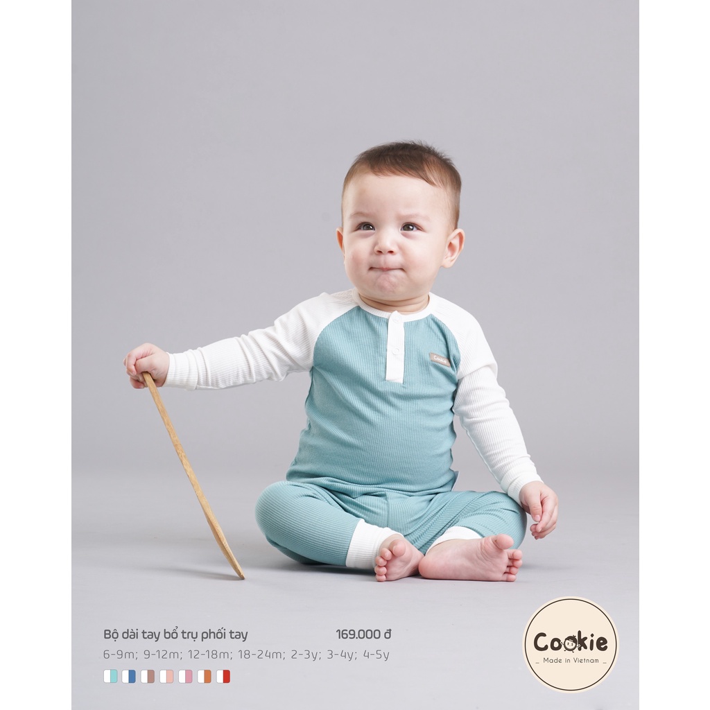 COOKIE - Bộ dài tay cổ trụ phối tay trắng Cookie cho bé