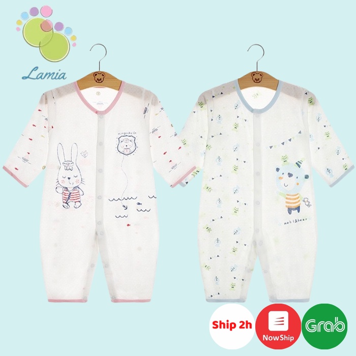 Sleepsuit xuất Nhật dài tay mỏng mát nằm điều hoà cho bé trai bé gái sơ sinh Lamia - Bảng 1 - Size 59-80 𝟏𝟒𝐁𝐃𝐃