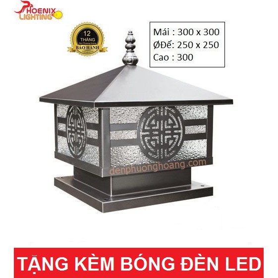 Đèn trụ cổng: Đèn ngoài trời D300 mái trơn PH02C