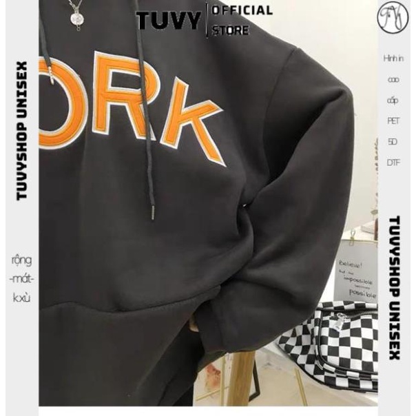 Áo Hoodie Nữ TUVY Áo Hoodie Vải Nỉ Lót Bông Dày Dặn Thêu York Unisex Form Rộng