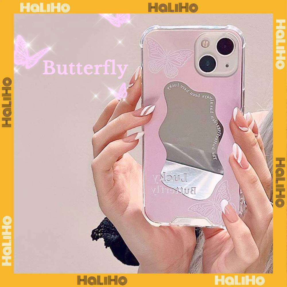 iPhone Case Acrylic HD Mirror Laser Airbag Shockproof Protection Camera Cute Pink Butterfly Compatible For iPhone 11 iPhone 13 Pro Max iPhone 12 Pro Max iPhone 7 Plus iPhone xr