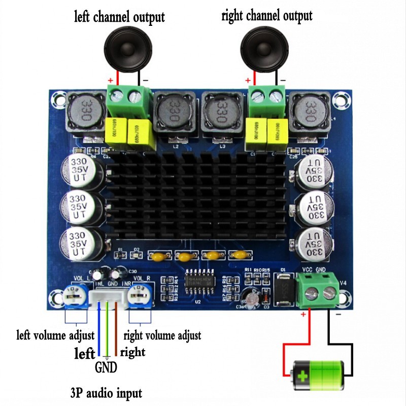 Bảng khuếch đại công suất kỹ thuật số XH-M543 120W TPA3116D2 âm thanh nổi công suất cao hai kênh