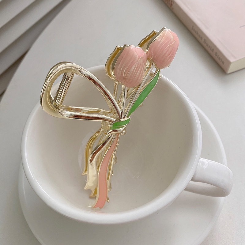 Kẹp Tóc Hoa Tulip / Chuông / Hoa Hồng Bằng Kim Loại Thời Trang Cho Nữ