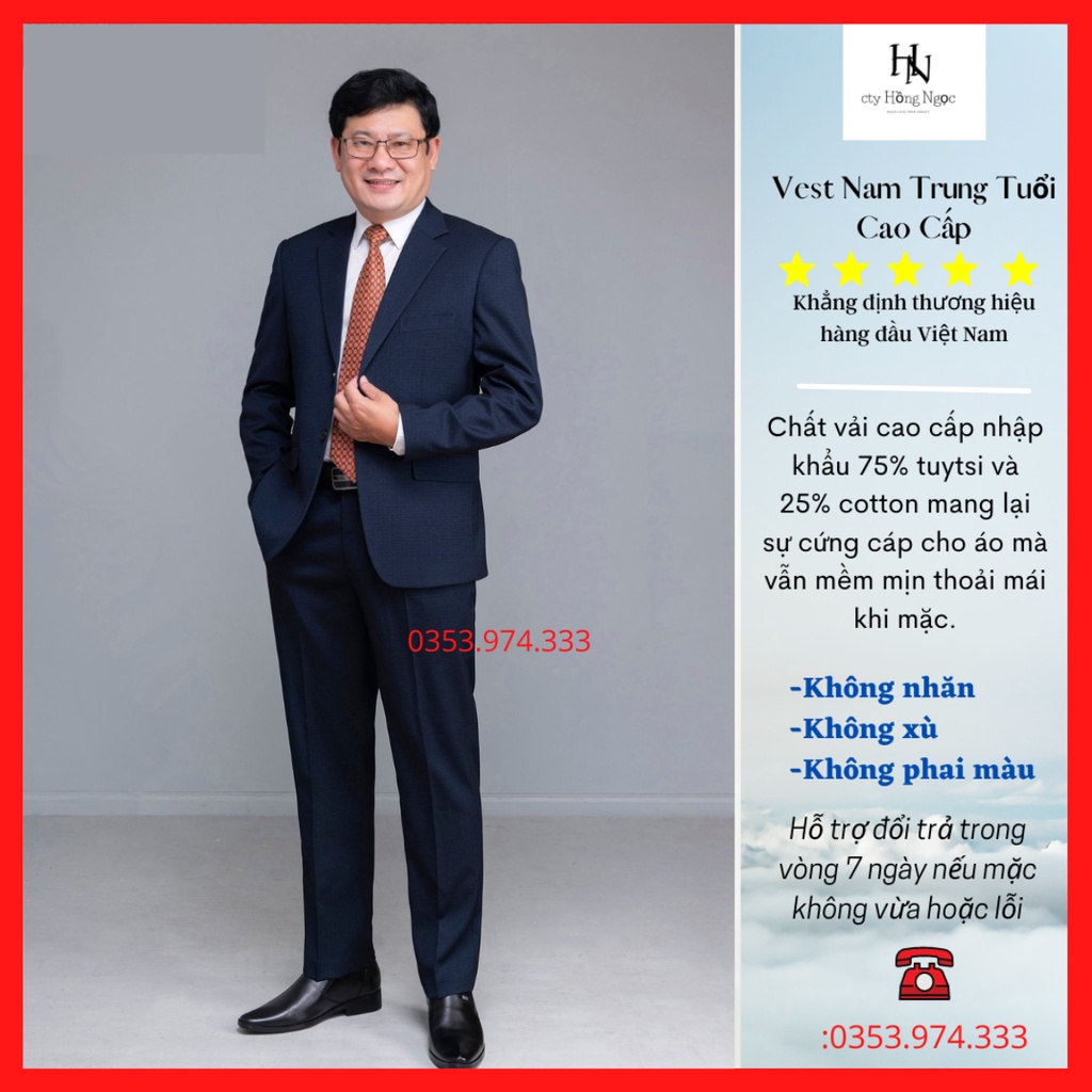 Bộ Vest Trung Niên, Vest nam Trung Tuổi dáng suông hai khuy, hàng xuất khẩu