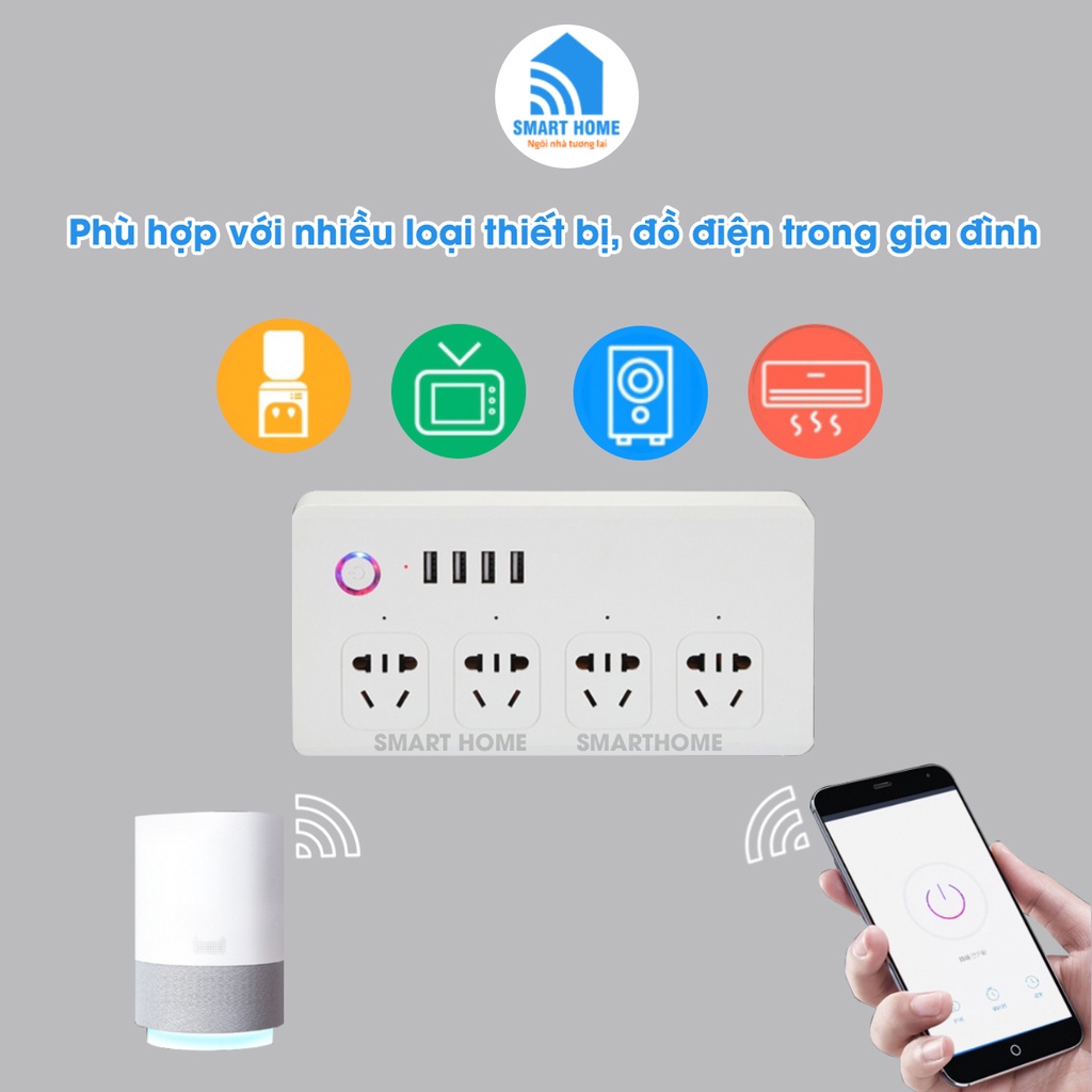 Ổ Cắm Điện Wifi Thông Minh, Điều Khiển Qua App Tuya, Ổ Cắm Hẹn Giờ Có USB [ BH-12TH ]