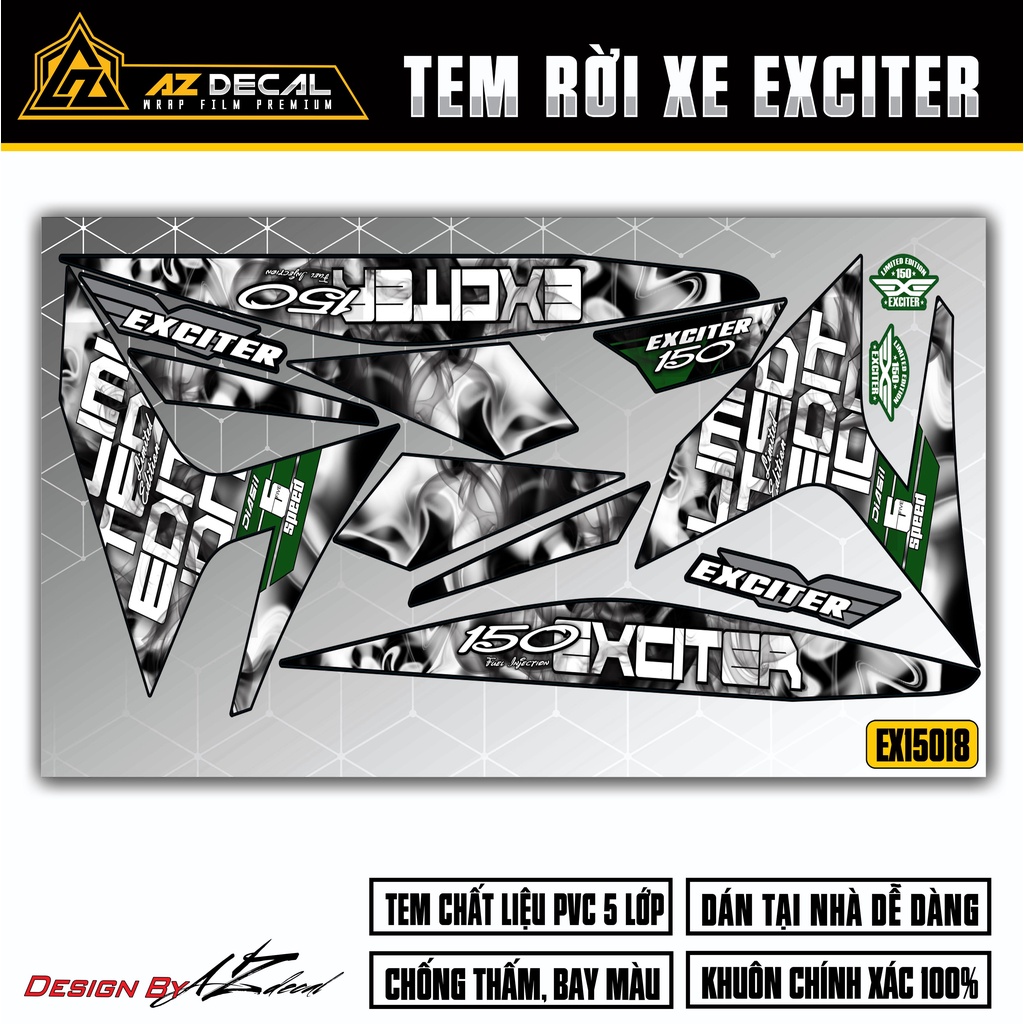 Tem Rời Xe Exciter 150 Mẫu Vân Khói | 2EX15018 | Decal Chế Exciter Cao Cấp Chống Nước, Chống Bay Màu