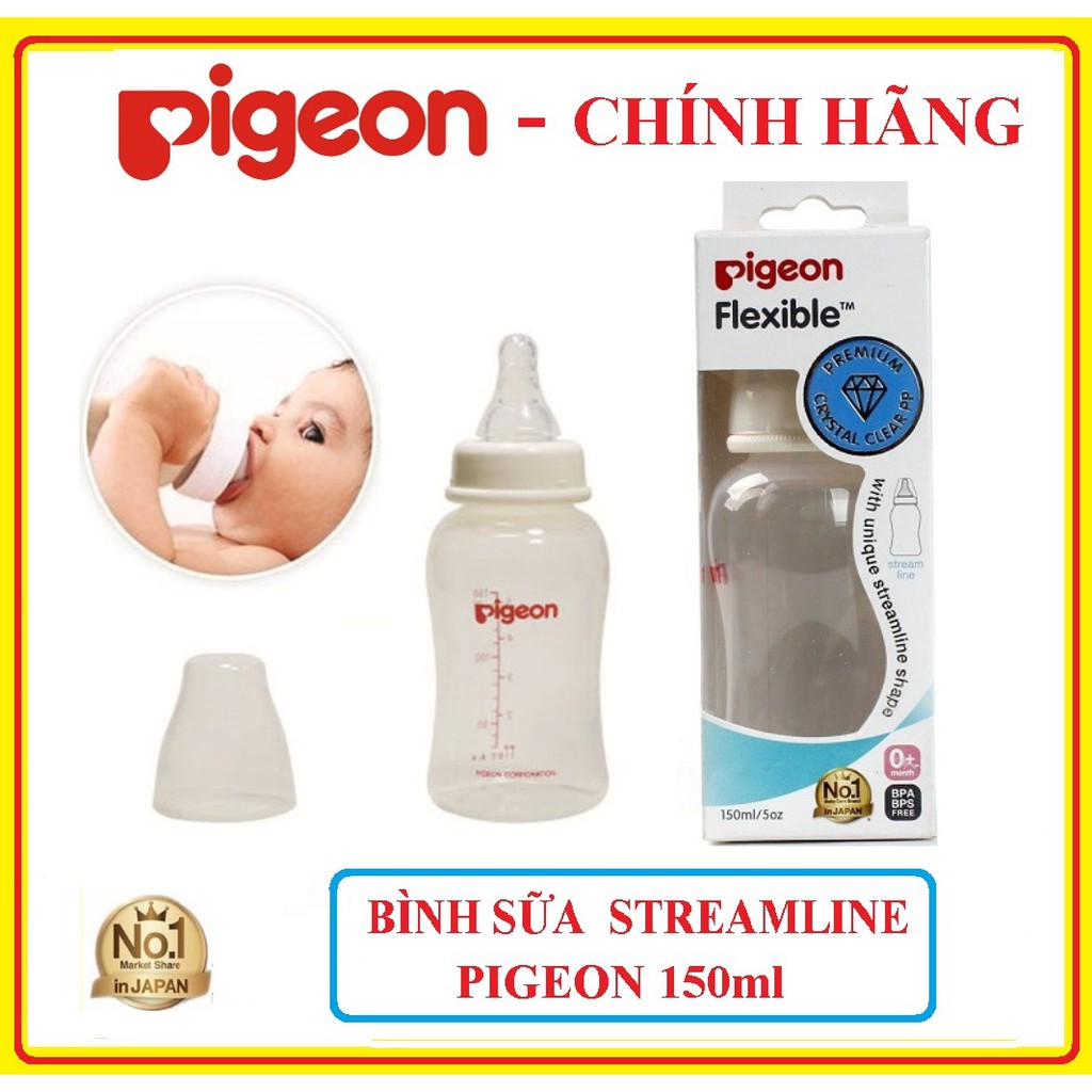 Bình Bú Cho Bé, Bình Sữa Cổ Hẹp Pigeon Streamline 150,250ML