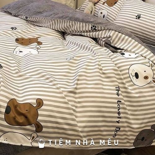 (ẢNH THẬT) Bộ Chăn Ga Gối Cotton 3D✨ m6/m8/2m -Tiệm Nhà Mêu✨ 2 Vỏ gối ,drap , vỏ chăn Cotton Chó Gấu Hàng Cao Cấp