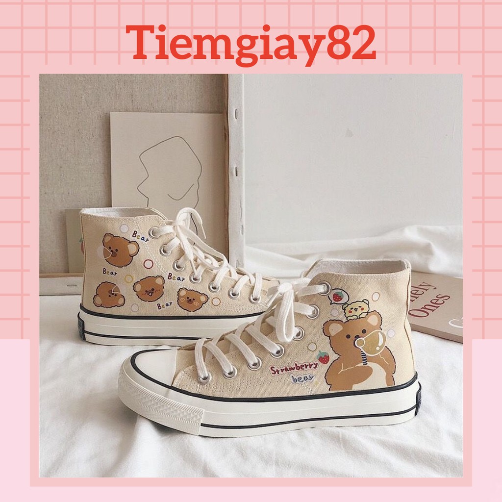 Giày sneaker cổ cao hình gấu xinh xắn (Kèm ảnh thật)