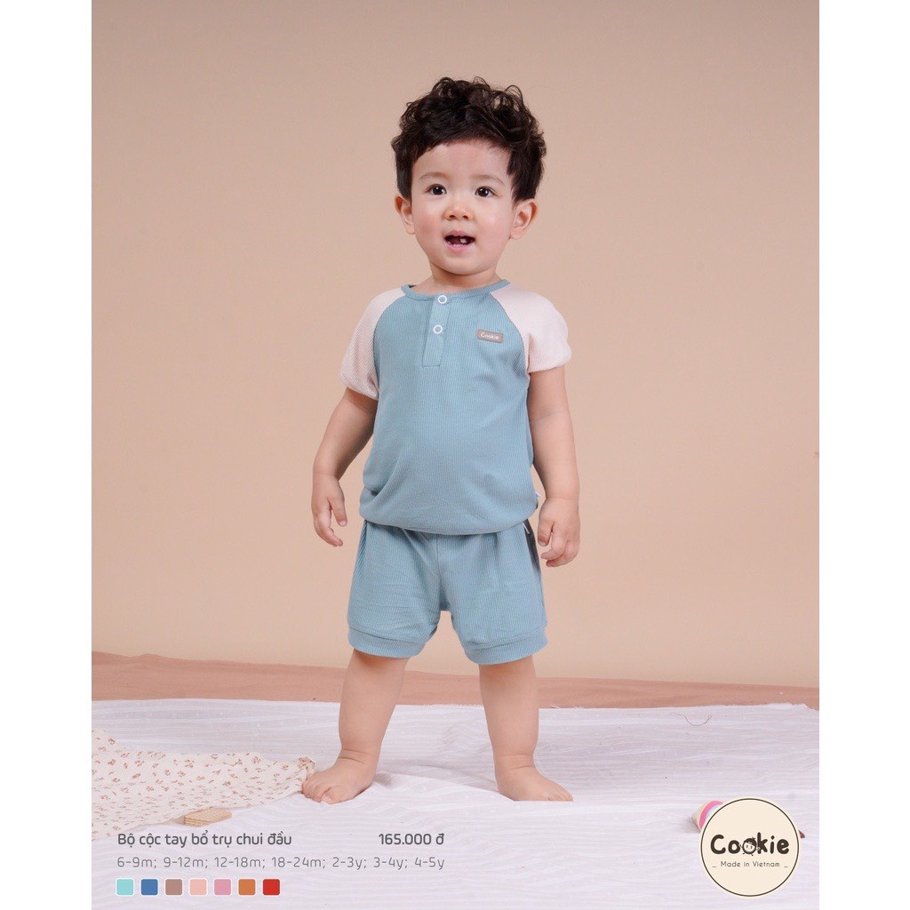 Bộ cộc tay bổ trụ Cookie chất Cotton siêu mềm mát cho bé trai và bé gái size 6-9tháng đến 4-5 tuổi