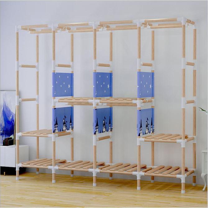 Tủ Vải Khung gỗ bọc nhựa 4 Buồng 8 ngăn Đựng Quần áo cao cấp Bảo Hành 12 Tháng