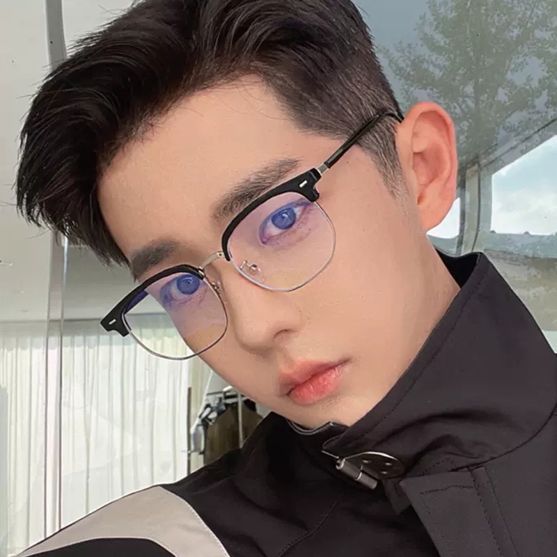 (AIMURUSI) COD Kính Thời Trang Hàn Quốc TR90 Gọng Vuông Kim Loại Chống Ánh Sáng Xanh Phong Cách Harajuku Cho Nam