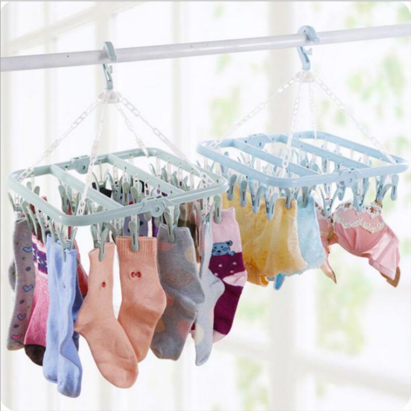Móc Chùm Phơi Quần Áo, Đồ Baby, Đồ Nhỏ 32 Kẹp Có Thể Gấp Gọn