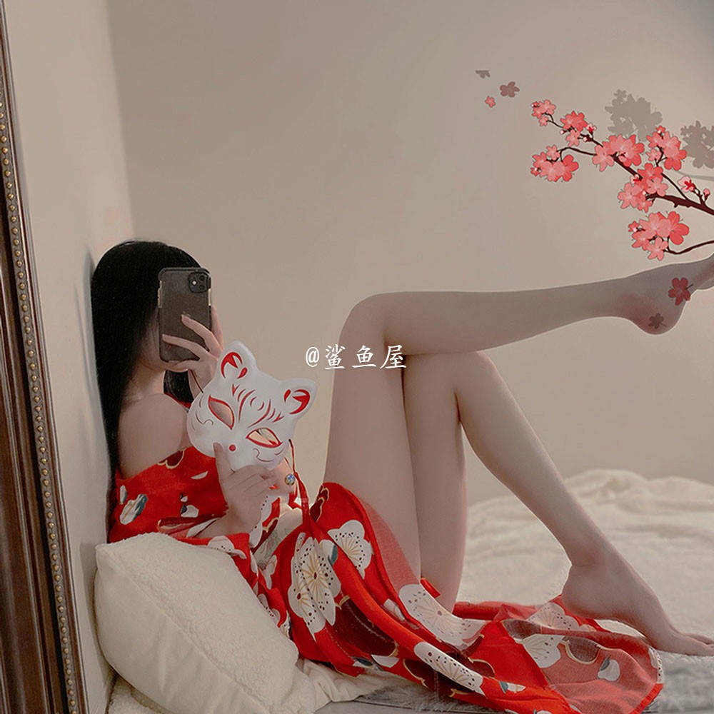 quyến rũ&kích thích& ❁Red Cherry Blossom Kimono Girl Pyjama Cos Nhật Bản Spa Áo choàng Nhật Bản Retro Cải thiện Trang ch