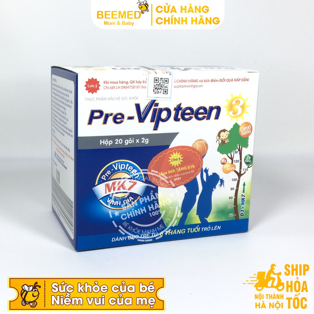 Pre Vipteen 3 - Bổ sung canxi cho trẻ từ 6 tháng, 1, 2 tuổi, phát triển trí não Mua 6h tặng 1h bằng tem tích điểm