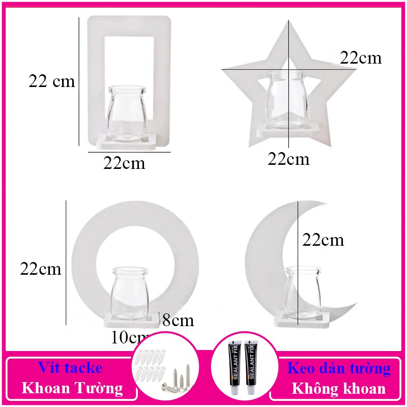 Bộ 4 Kệ treo tường trang trí không cần khoan,chất liệu gỗ nhựa pvc cao cấp,màu trắng tinh,siêu cute,siêu dễ thương - a25