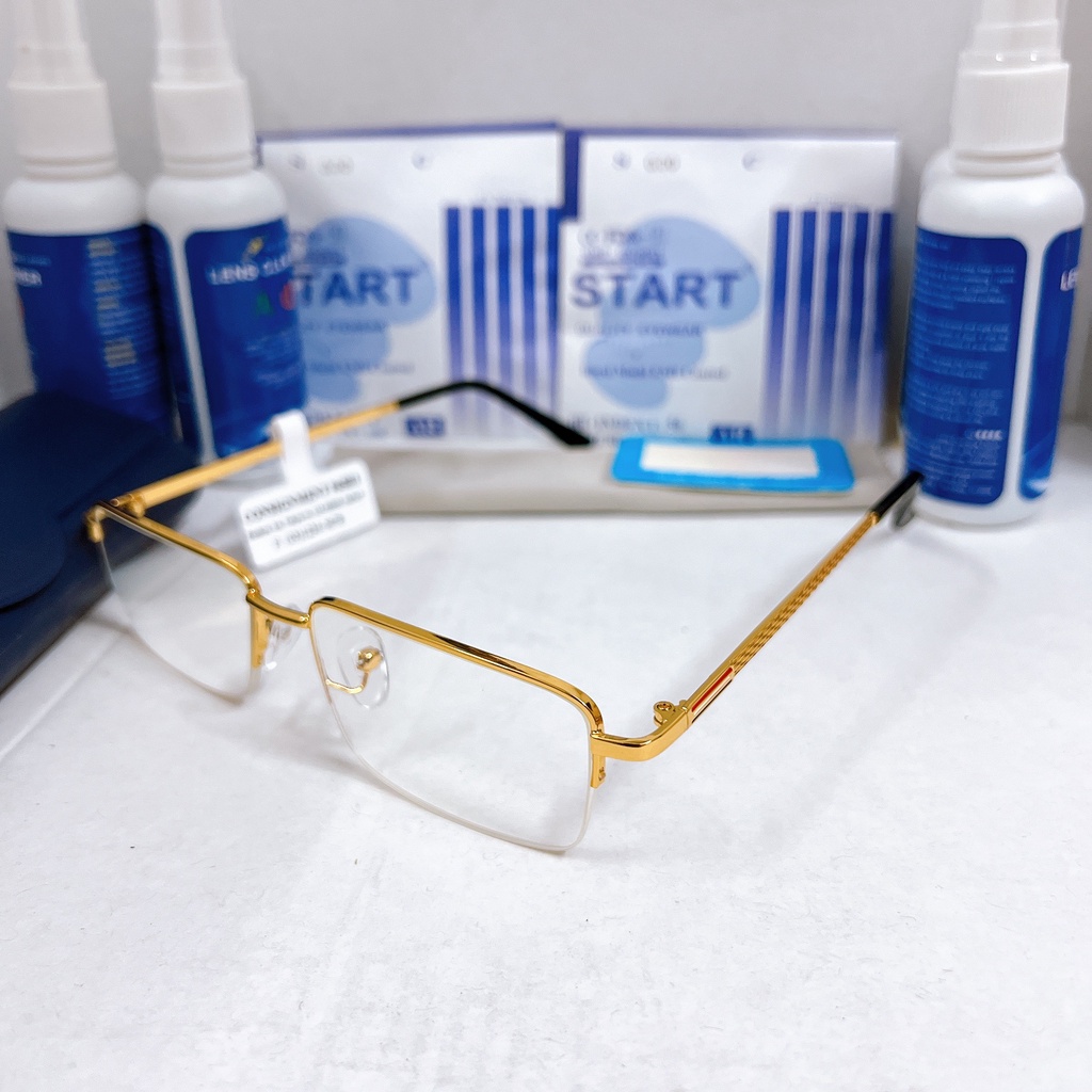 Kính lão thị viễn thị sẵn độ nửa viền gọng Vàng gold mạ crom KV5PUNIQUI Nhật bản mắt chống as xanh chống mỏi cao cấp