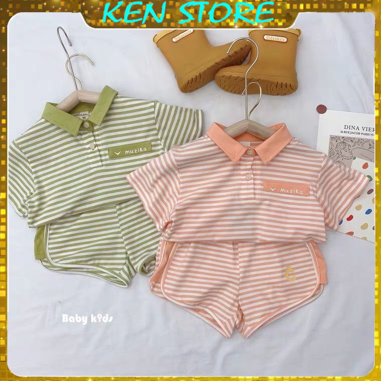 Bộ Cộc Tay Polo Kẻ Chất Liệu Cotton Cho Bé Trai Và Bé Gái Từ 5Kg Đến 28Kg Polo Ken Store