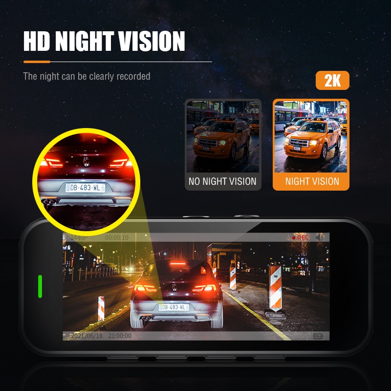 Camera Hành Trình Asawin 2k Ống Kính Kép Trước Và Sau 3.16 inch IPS Gương Chiếu Hậu Góc Rộng Bằng Kim Loại Bảo Vệ Ban Đêm Góc Rộng Cho Xe Hơi
