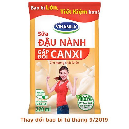 SỮA ĐẬU NÀNH VINAMILK GẤP ĐÔI CANXI - BỊCH 220ML