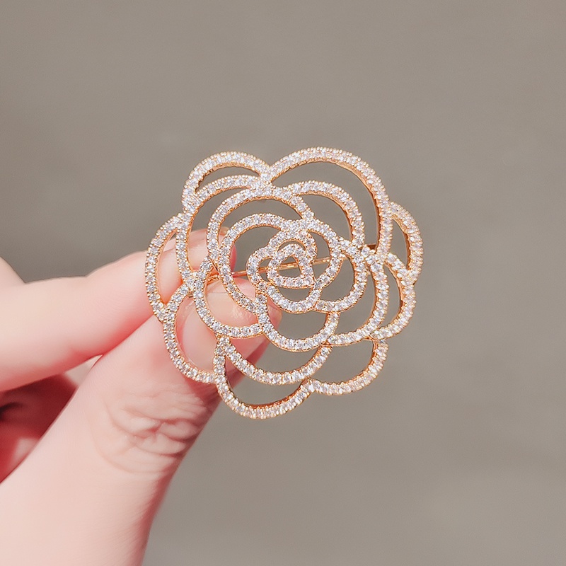 Ghim cài áo JIUDUOLAN thiết kế hoa hồng màu vàng hồng thời trang thanh lịch dành cho nữ