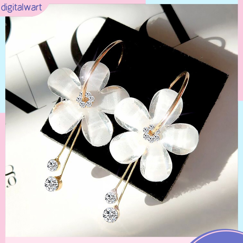 Dg✌❤ 1 Đôi Bông Tai Hợp Kim Hình Cánh Hoa Đính Đá Thời Trang Dành Cho Nữ