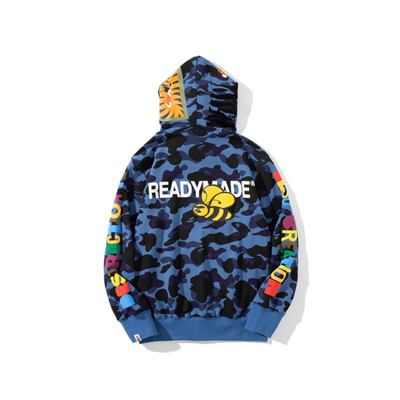 BAPE Áo Hoodie Có Nón Tay Dài In Hình Đầu Hổ Cá Tính