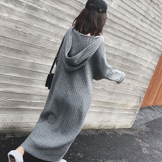 Đầm Sweater Dệt Kim Dáng Rộng Kẻ Sọc Dọc Có Nón Trùm Đầu Dáng Rộng Thoải Mái