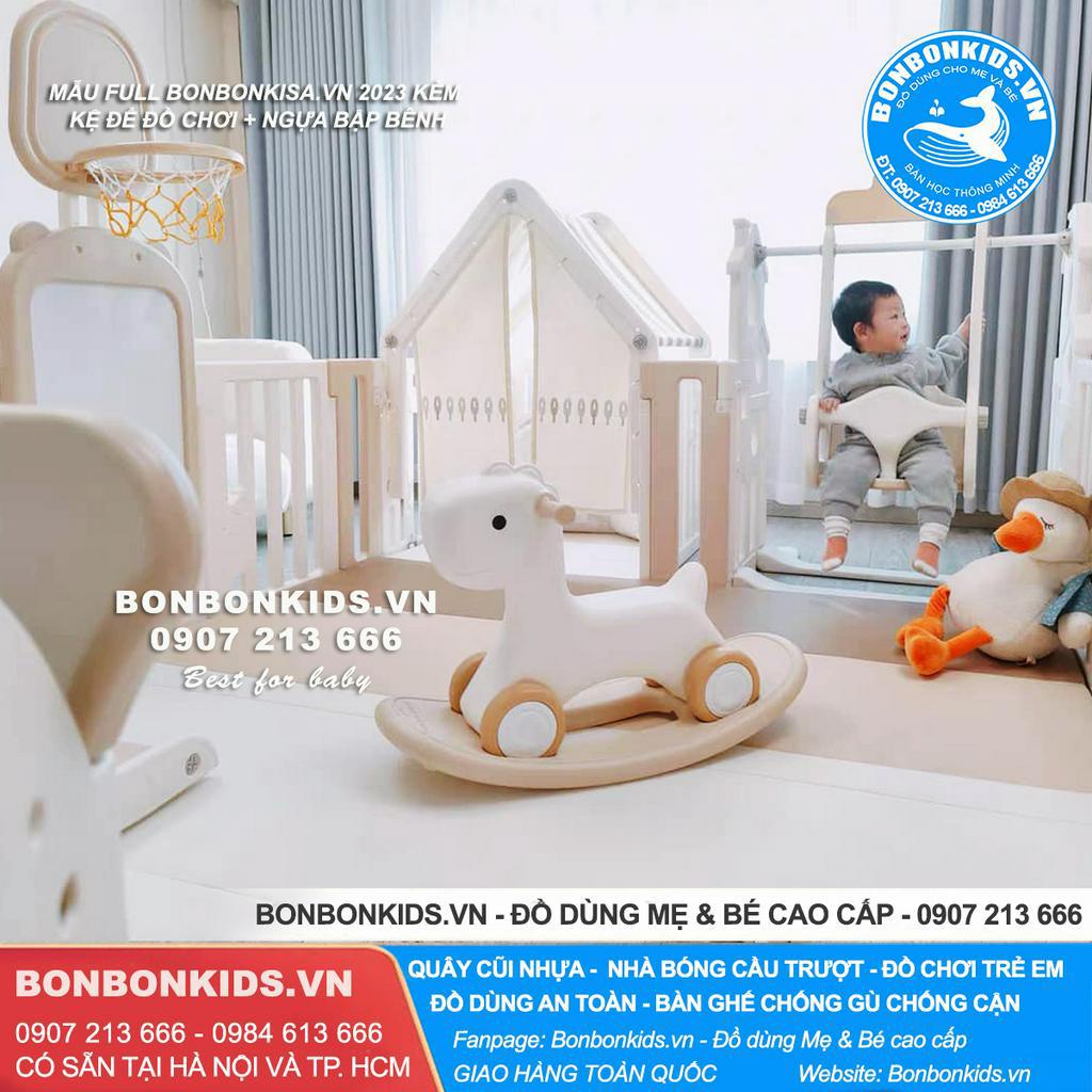 Quây Cũi Nhựa SET FULL 2023-B Newber Gấu Mặt Trăng kèm ngựa bập bênh+ Kệ đồ chơi +lều...