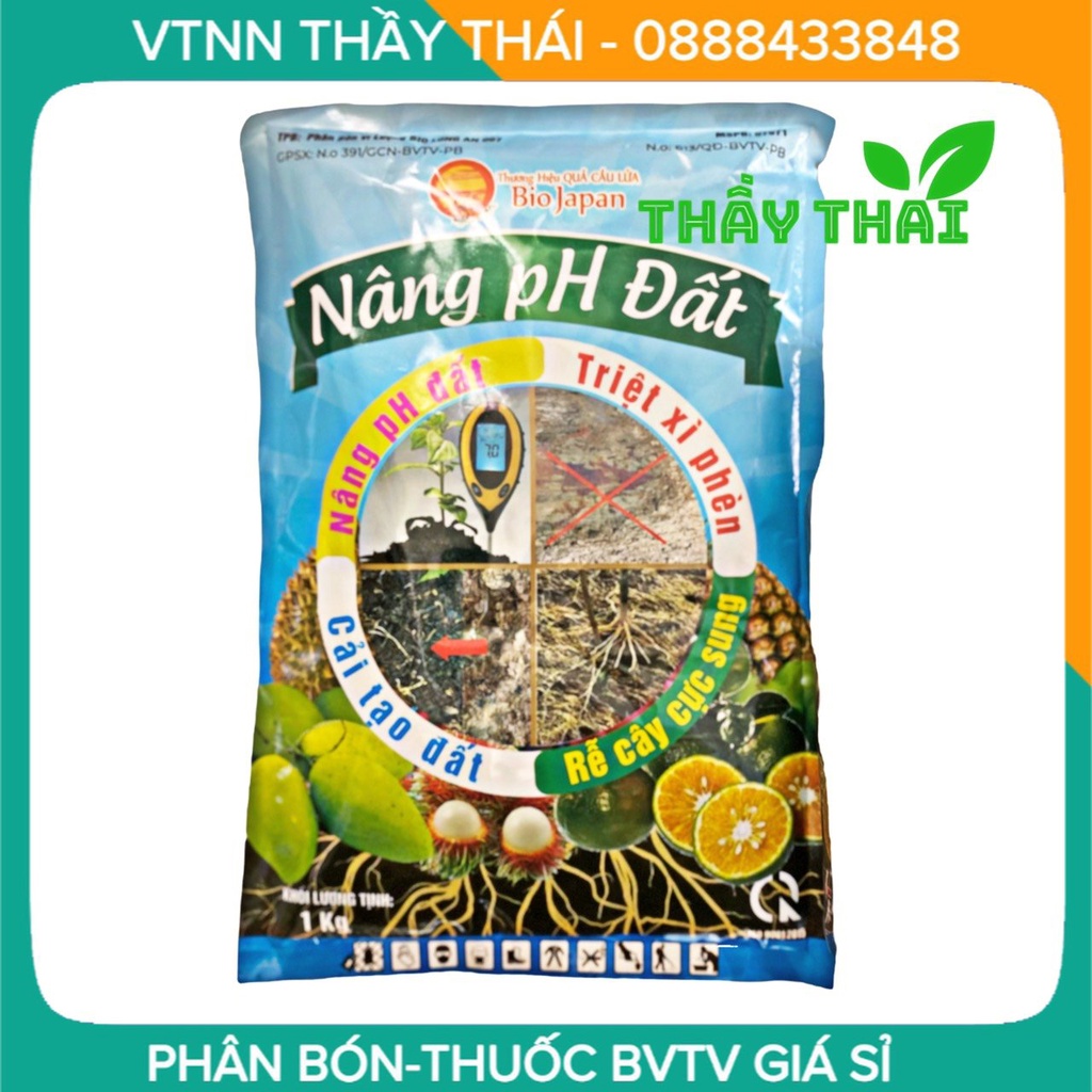 Nâng PH đất quả cầu lữa, 1kg, phân bón vi lượng, cải tạo đất, giảm phèn, hạ mặn, PH đất Bio japan