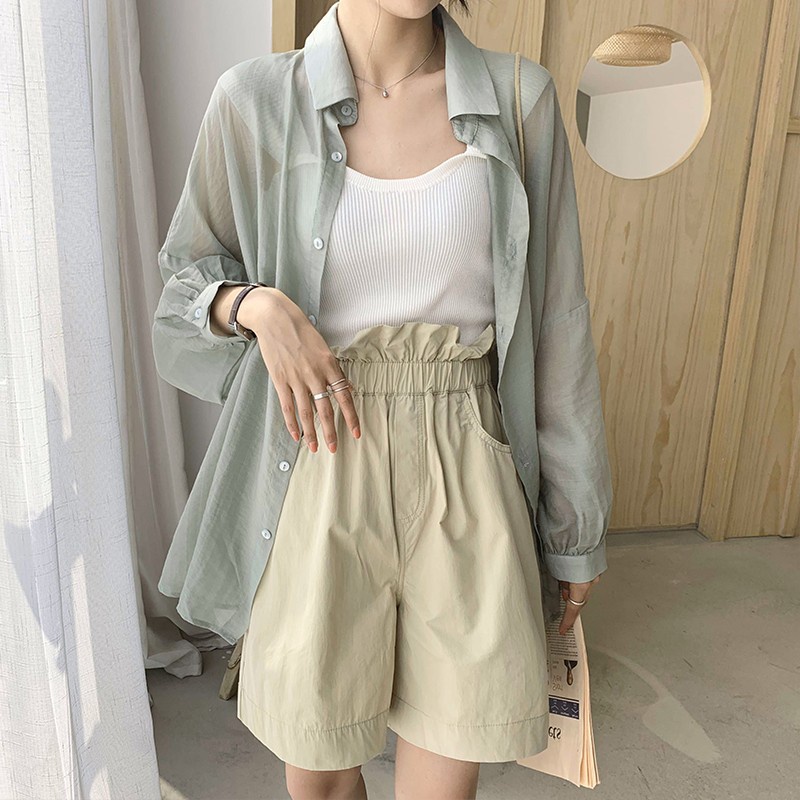 Áo sơ mi voan khoác ngoài Forgirl dáng xuông cổ đức | BigBuy360 - bigbuy360.vn