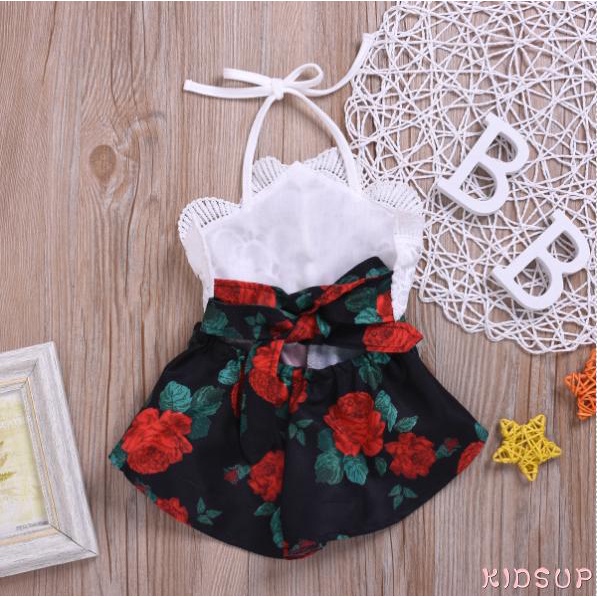 Bộ Áo Liền Quần Không Tay Phối Ren Ống Rộng Thời Trang Cho Bé
