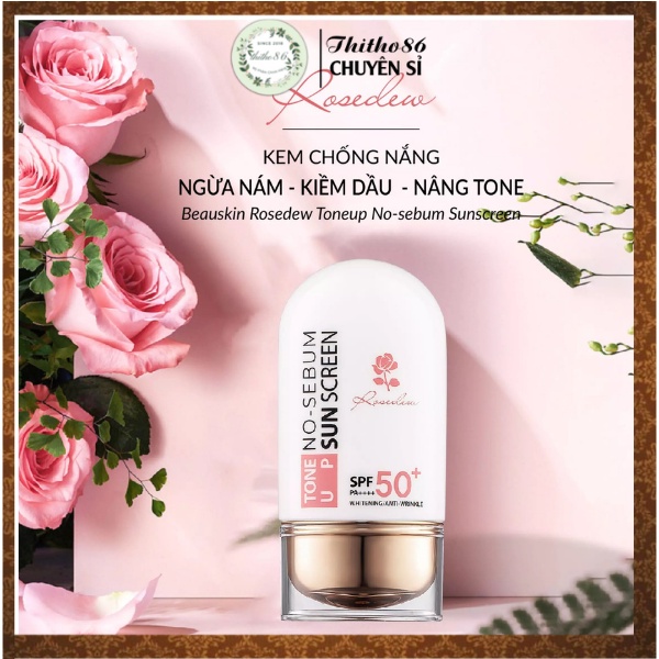 Kem Chống Nắng Ngừa Nám Kiềm Dầu Nâng Tone Da BEAUSKIN Rosedew Tone Up No Sebum Sun Cream 55ml - Hàn Quốc