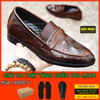 Giày tăng chiều cao nam BẢO NGỌC STORE ✅ Da bò tấm loại 1 cao cấp 🎁 Dập vân cá sấu thời trang ✅ Mã TC16 (Nâu Sang)