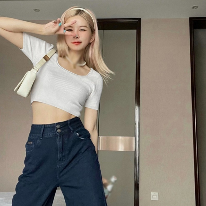 Áo Croptop Áo Thun Tay Lỡ Áo Thun Crop Top Tay Ngắn Cổ Vuông Ôm Dáng Thích Hợp Tập Yoga Thể Thao Dành Cho Nữ Áo Thun Thể Thao