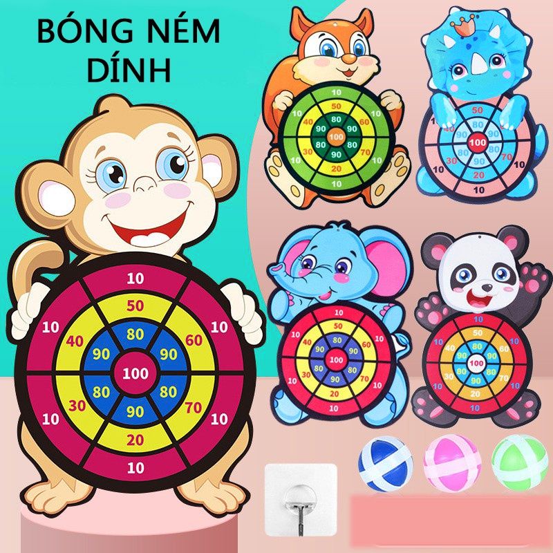 Phi Tiêu Bóng Dính, Bảng Ném Bóng Gai Tính Điểm Hình Con Vật Ngộ Nghĩnh Tặng Kèm 3 Trái Bóng Và Móc