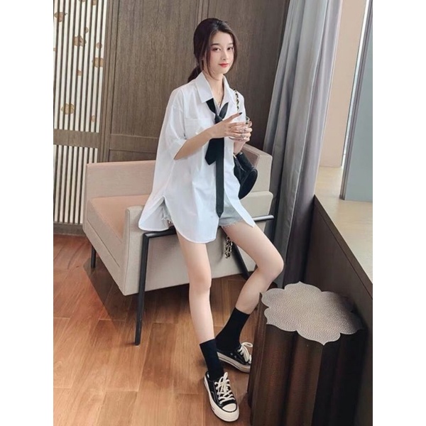 ÁO SƠ MI ULZZANG KÈM CÀ VẠT PHỐI SÉT HÀN QUỐC HR003😎😎