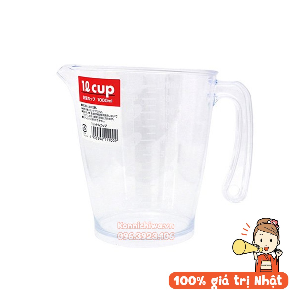 [Hàng Nhật Chính Hãng] Ca/Cốc chia vạch 1000ml/1 lít INOMATA nhựa cao cấp trong suốt| Cốc đong nước, thực phẩm lỏng Nhật