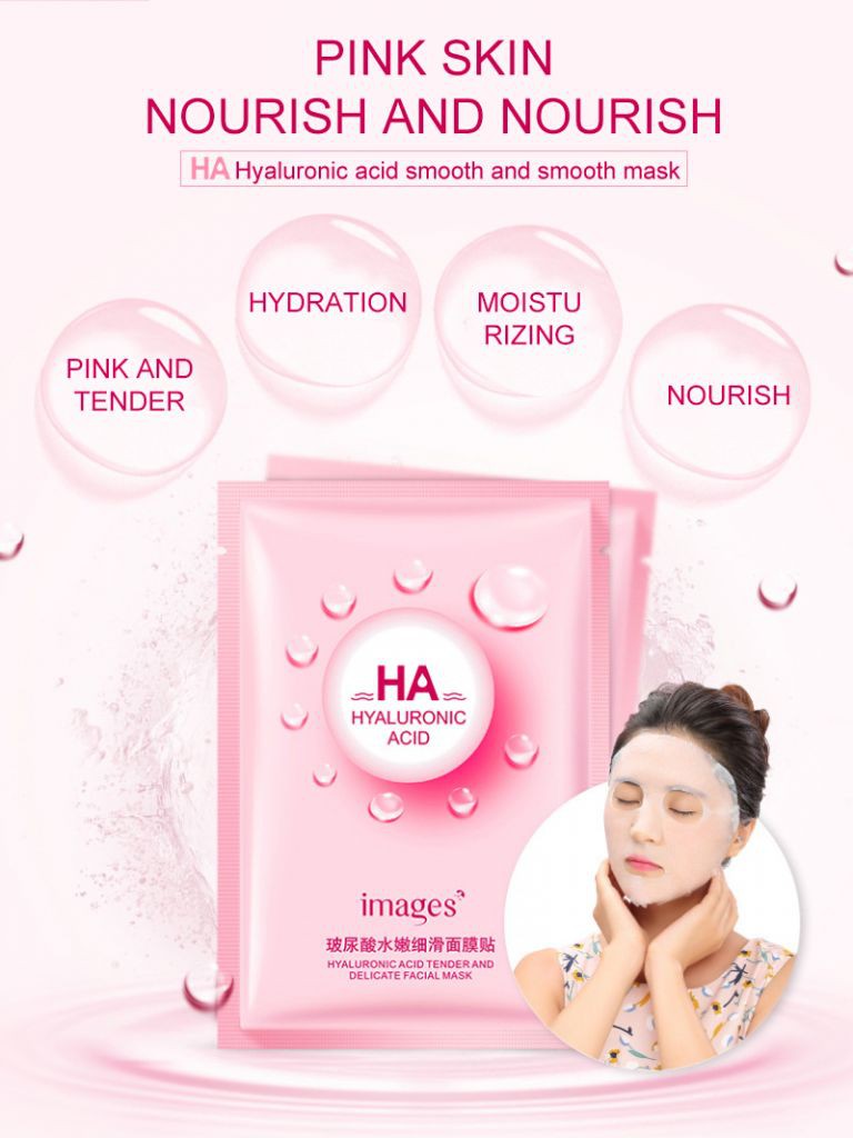 Image 1 Pcs Hyaluronic Acid Moisturizing Mask Moisturizing Oil Control Facial Mask Máscara Hidratante De Seda Ácido Hialurônico Firmador Anti-Rugas Clareador Hyaluronic Acid Pore Refining &amp; Moisturizing Essence Facial Mask