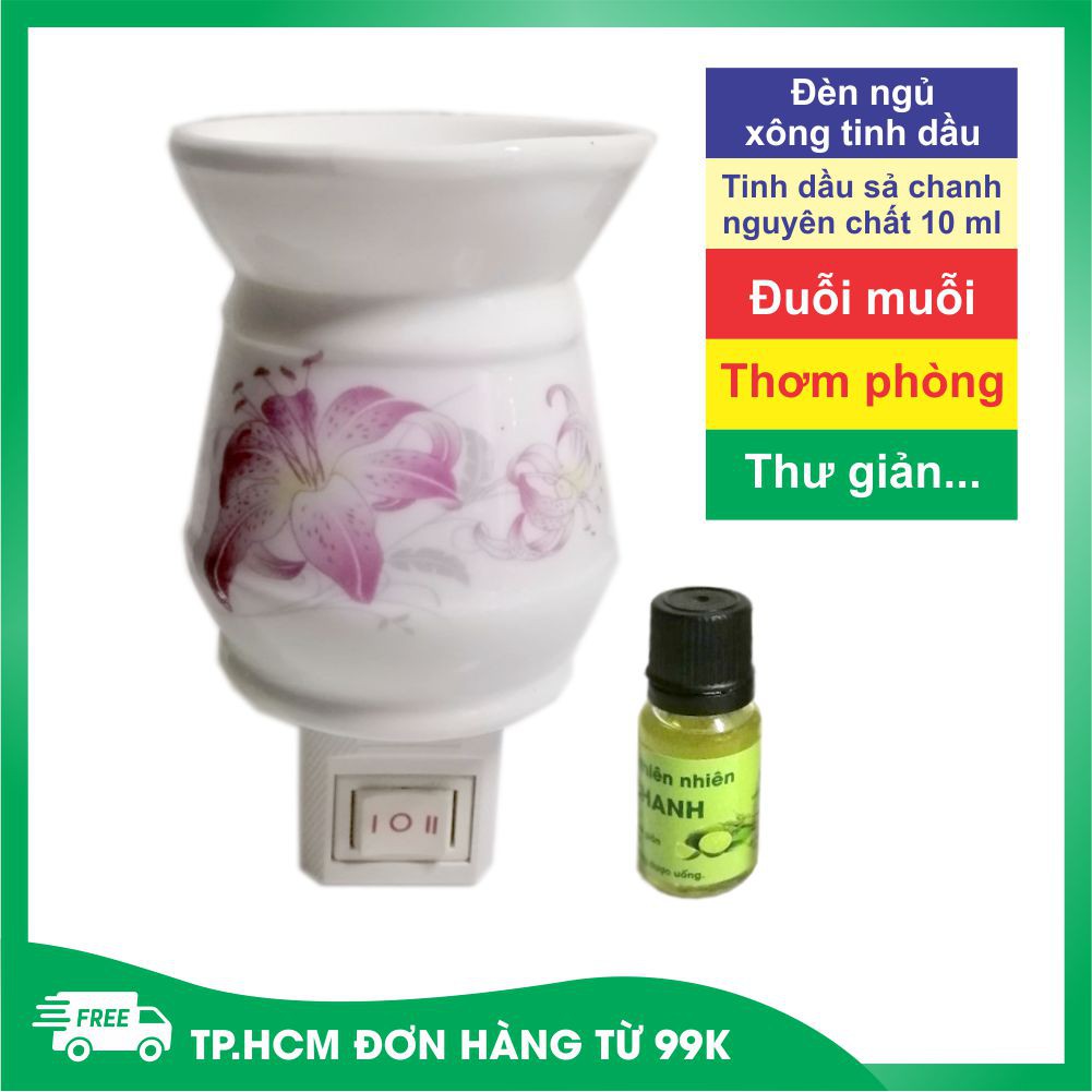 Đèn ngủ xông tinh dầu ⚡️ FREESHIP ⚡️ Đèn ngủ xông tinh dầu cắm tường tặng kèm tinh dầu sả 10 ml - Shop 5539