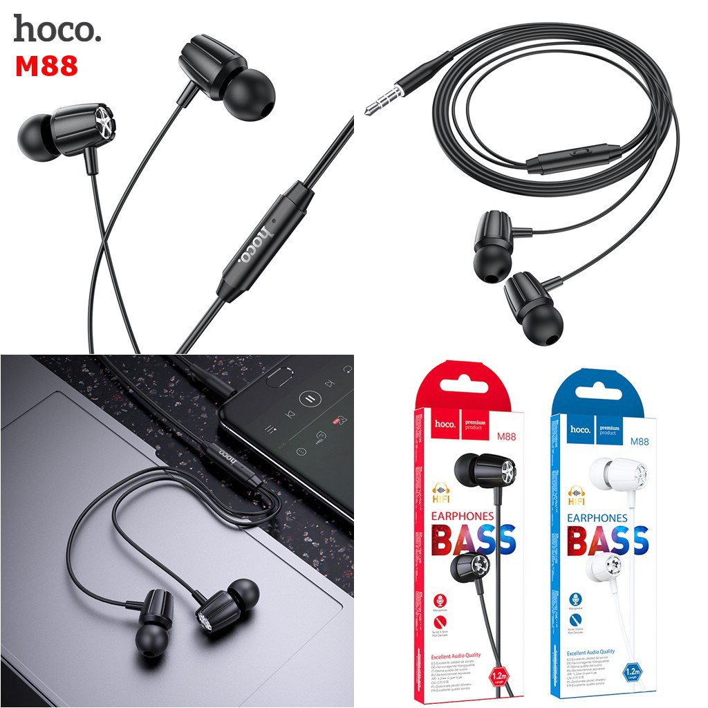 Tai nghe nhét tai In-Ear chính hãng HOCO âm thanh hay - Tai nghe giá rẻ có dây kèm MIC và nút điều khiển, jack 3.5 mm