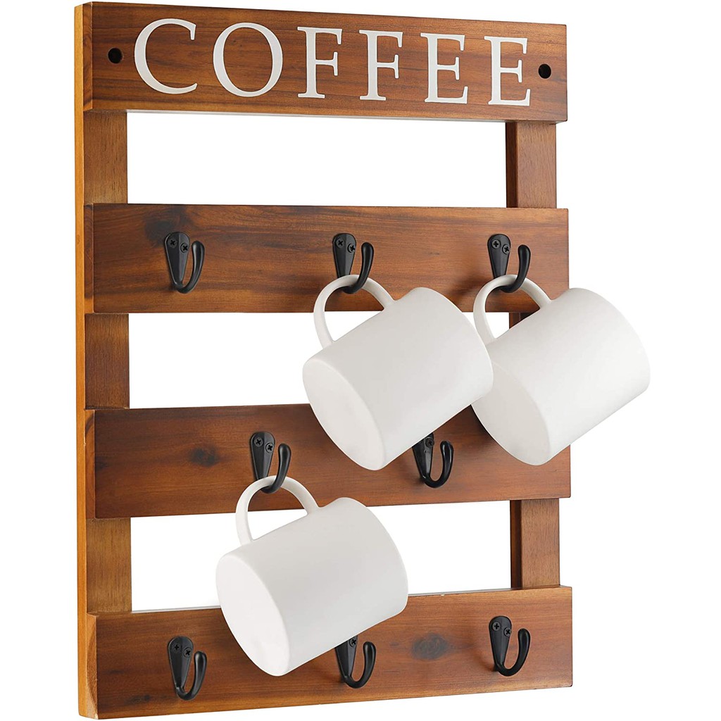 Kệ treo cốc cafe, giá đỡ ly cà phê, decor trang trí tường bằng gỗ