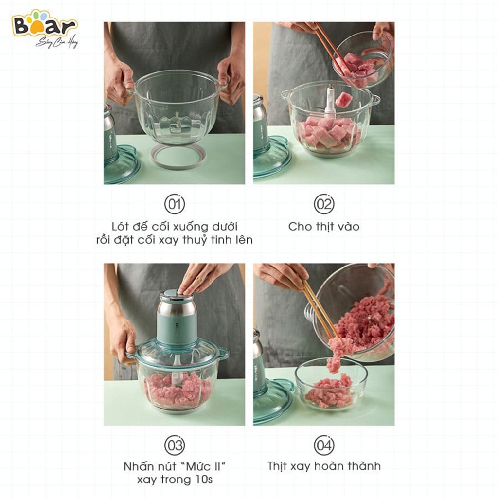 Máy Xay Thịt Mini Đa Năng Bear 2.5L QSJ-C04R8S - Máy Xay Thực Phẩm Đa Năng Bản Quốc Tế Chính Hãng
