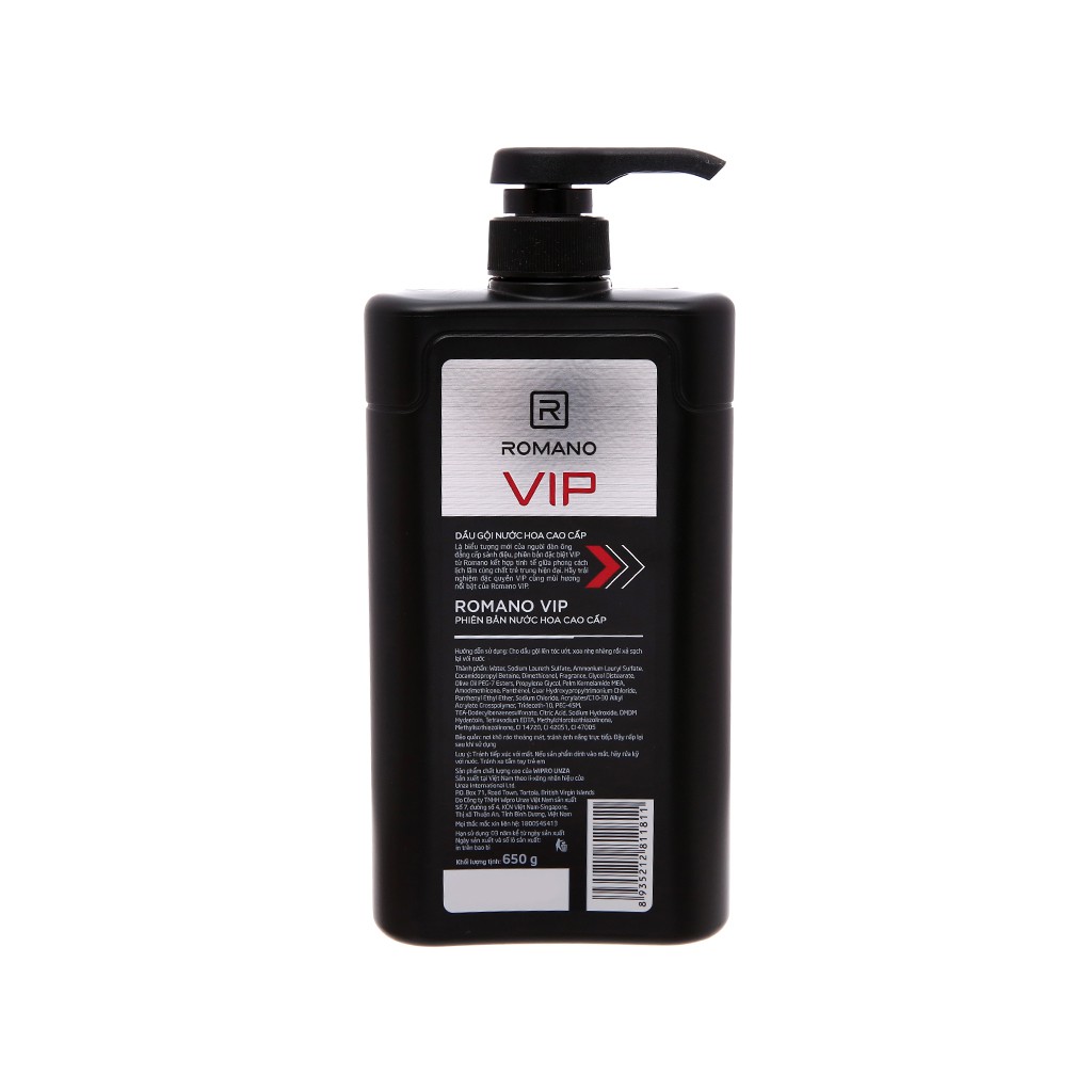 Dầu gội và sữa tắm nước hoa cao cấp Romano VIP 650g (giao màu ngẫu nhiên)
