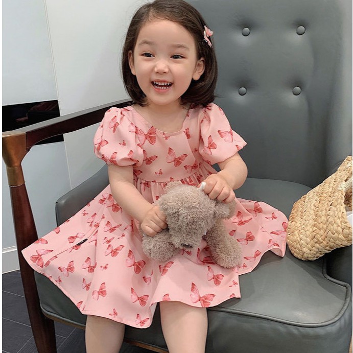 Chiffon Girls Butterfly Dress Children Puff Sleeve Skirt Baby Halter Children's Summer Wear