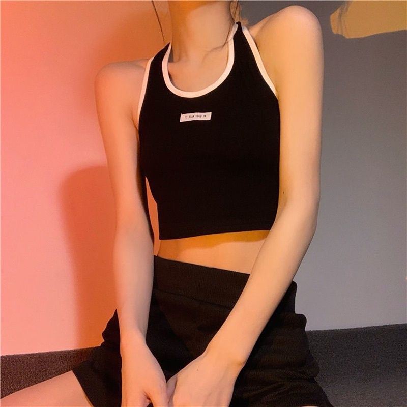 FREESHIP ÁO CROTOP ĐEN CỔ YẾM SEXY